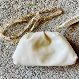 New Understated Leather Clutch crossbody/clutch gold chain link shoulder strap